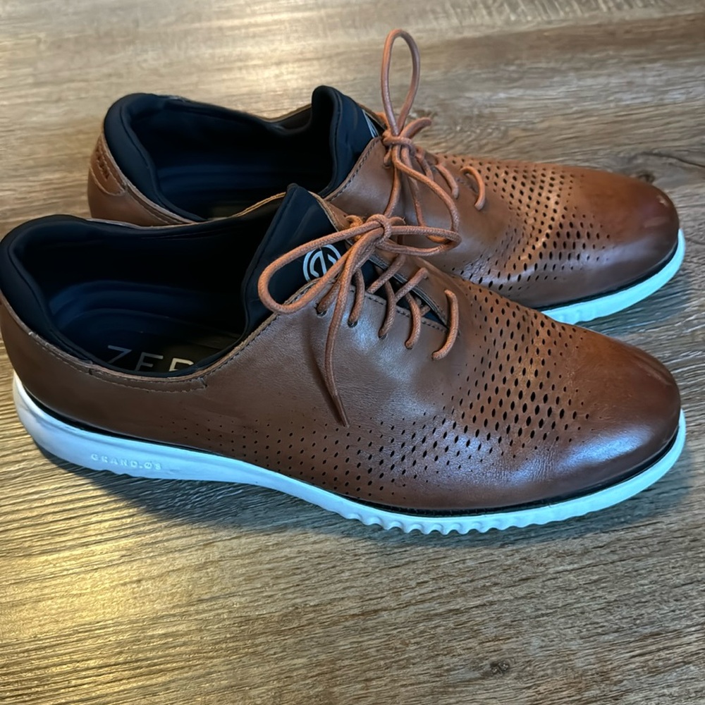 Cole Haan Brown Leather Oxford Sneakers with White Soles - Picture 3 of 6